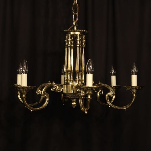 A Large English Brass 6 Light Antique Chandelier