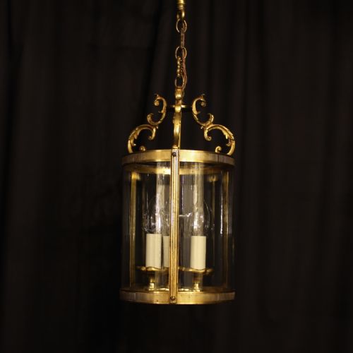 A French Gilded Triple Light Antique Hall Lantern
