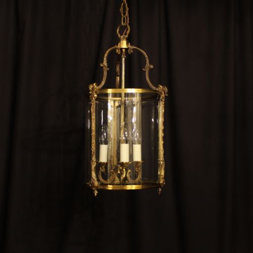 A French Triple Light Gilded Antique Hall Lantern