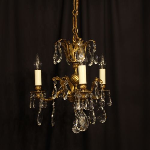 An Italian Gilded Triple Light Antique Chandelier