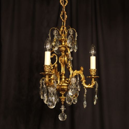 A French Bronze Triple Light Antique Chandelier