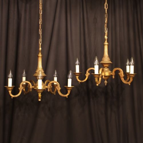 A French Pair of Gilded 5 Light Chandeliers