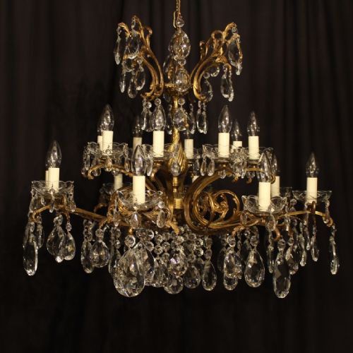 An Italian Gilded Double Tiered 16 Light Antique Chandelier