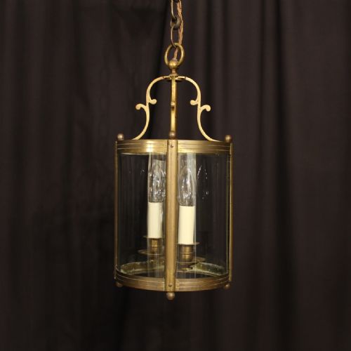 A French Brass Twin Light Antique Hall Lantern
