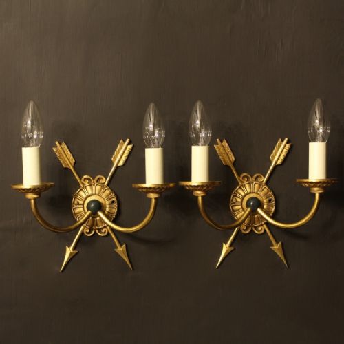 A French Pair of Empire Gilded Twin Arm Wall Lights
