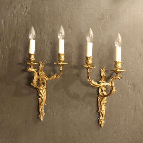 A French Pair of Twin Arm Gilded Wall Lights