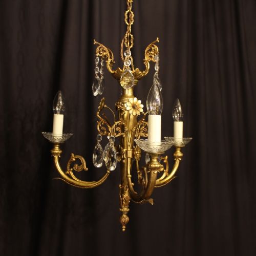 A French Gilded Triple Light Antique Chandelier