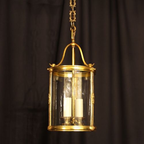 A French Gilded Twin Light Antique Hall Lantern
