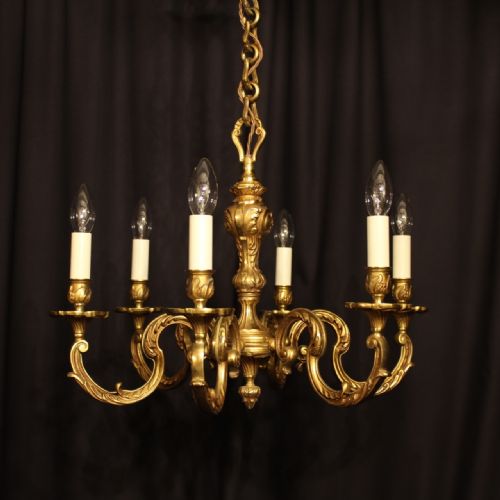A French Gilded Bronze 6 Light Antique Chandelier