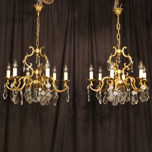 A French Pair of 6 Light Antique Chandeliers