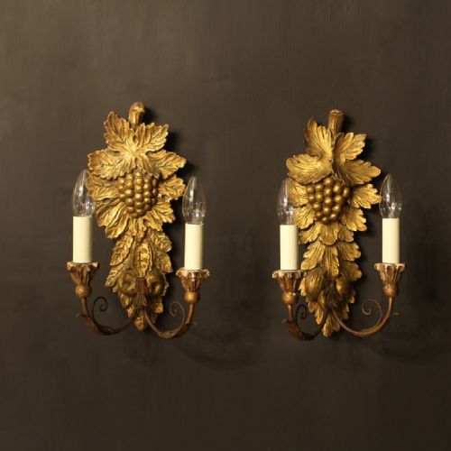 An Italian Pair of Grape Giltwood Wall Lights