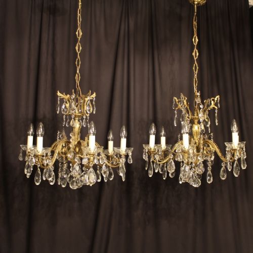 An Italian Pair of 6 Light Antique Chandeliers