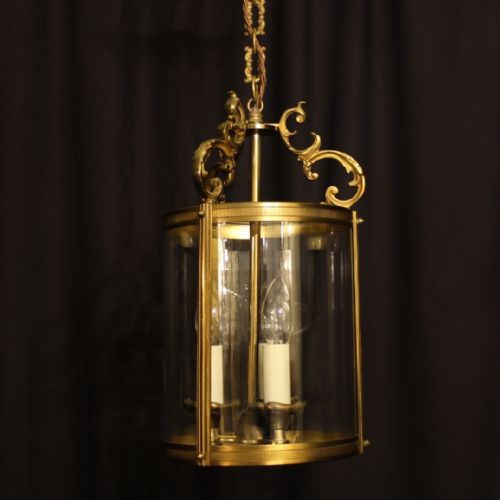A French Gilded Triple Light Antique Hall Lantern