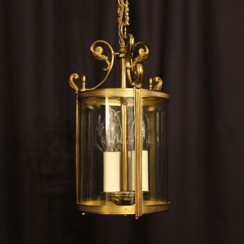 A French Gilded Triple Light Antique Hall Lantern