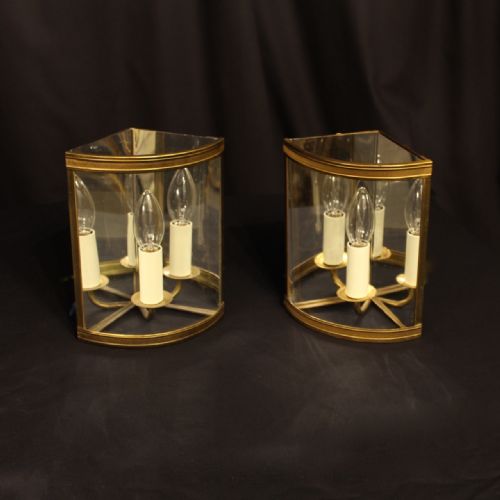 A French Pair of Gilded Convex Corner Lanterns