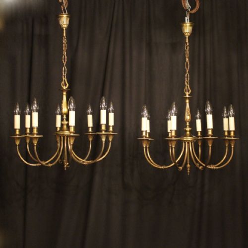 A French Pair of 8 Light Gilded Chandeliers