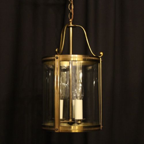 A French Gilded Triple Light Antique Convex Hall Lantern