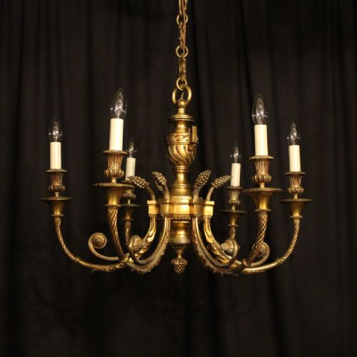 A French Gilded Bronze 6 Light Antique Chandelier
