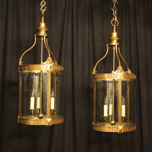A Large Pair of French Gilded Hall Lanterns