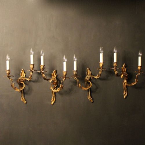A French Set of 4 Gilded Twin Arm Antique Wall Sconces