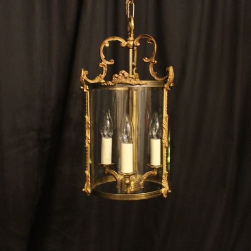 A French Gilded Triple Light Antique Hall Lantern