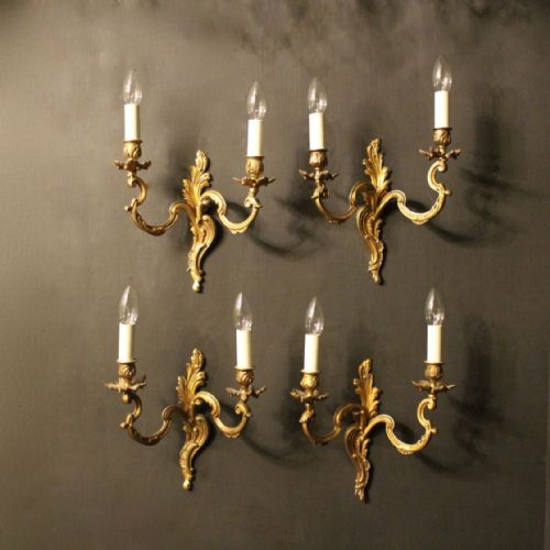 A French Set of 4 Gilded Twin Arm Antique Wall Lights