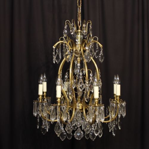 A French Gilded & Cut Glass 13 Light Cage Chandelier