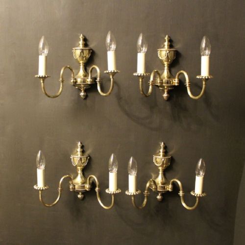 An English Set of 4 Brass Antique Wall Lights