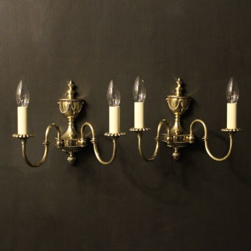 An English Pair of Brass Antique Wall Lights