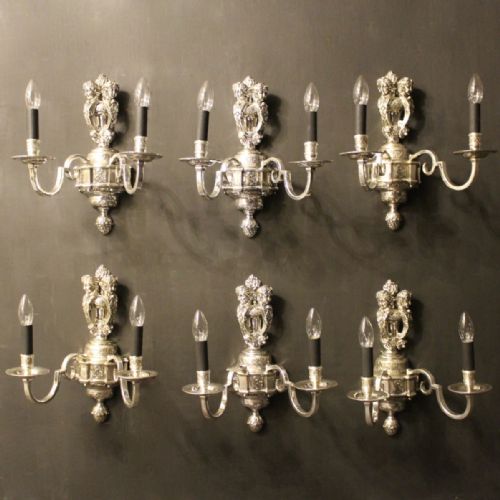 An English Set of 6 Cherub Silver Wall Lights