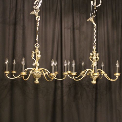 An English Pair of Silver 7 Branch Chandeliers
