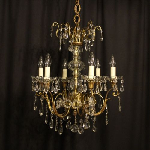 A French Gilt & Crystal 6 Light Antique Chandelier