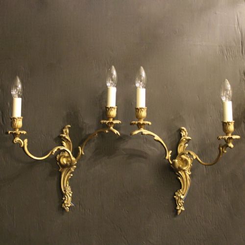 A French Pair of Gilded Twin Arm Antique Wall Lights