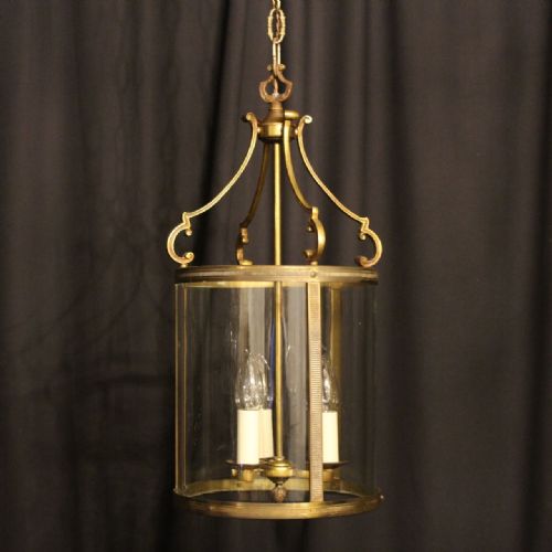 A French Gilded Brass Triple Light Convex Antique Lantern