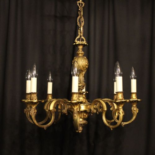 A French Gilded Bronze 8 Light Antique Chandelier