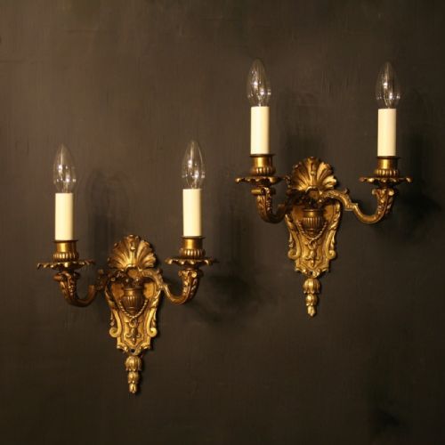 A French Pair of Gilded Bronze Antique Wall Lights
