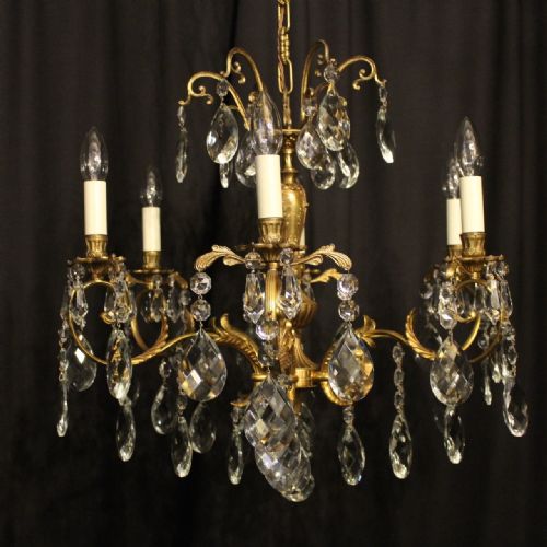 An Italian Gilded & Crystal 6 Light Antique Chandelier