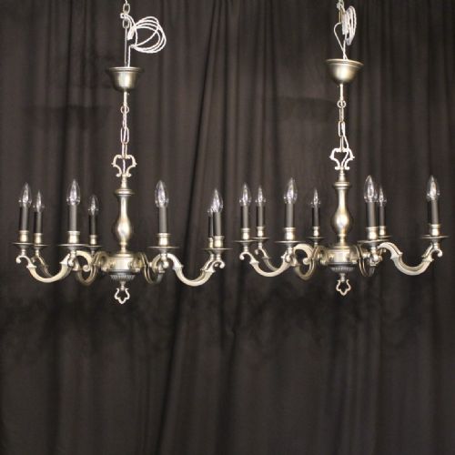 A French Pair of Pewter 8 Light Chandeliers
