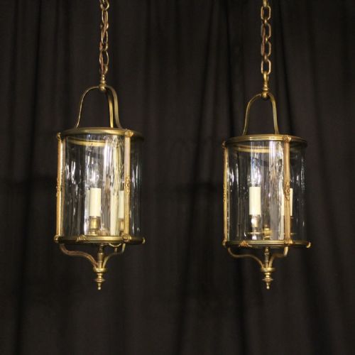 A French Pair of Gilded Triple Light Lanterns