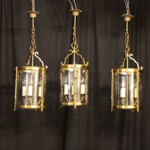 A French Set of Three Gilded Hall Lantern