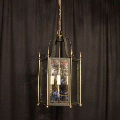 A French Wrought Iron Triple Light Hall Lantern