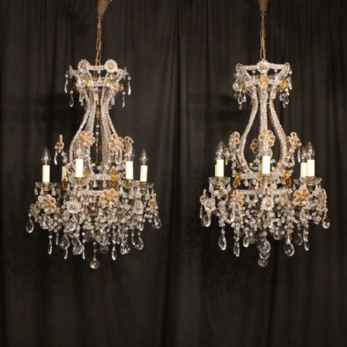 An Ornate Italian Pair of 6 Light Cage Chandeliers