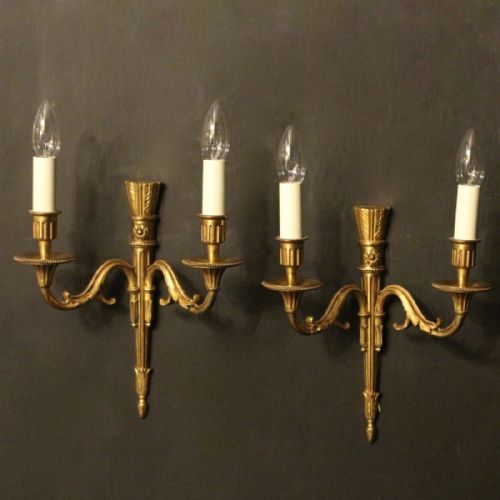 A French Pair of Twin Arm Gilded Antique Wall Lights