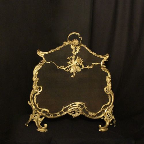 A French Brass Rococo Antique Firescreen