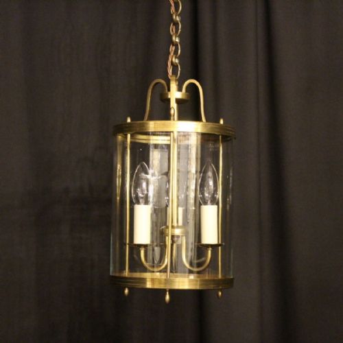 A French Brass Triple Light Hall Lantern
