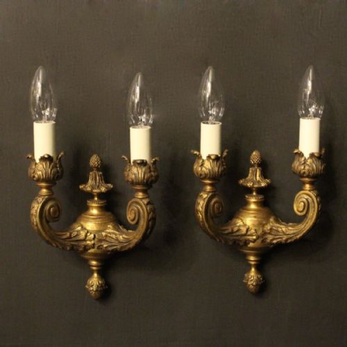 A French Pair of Gilded Bronze Antique Wall Lights