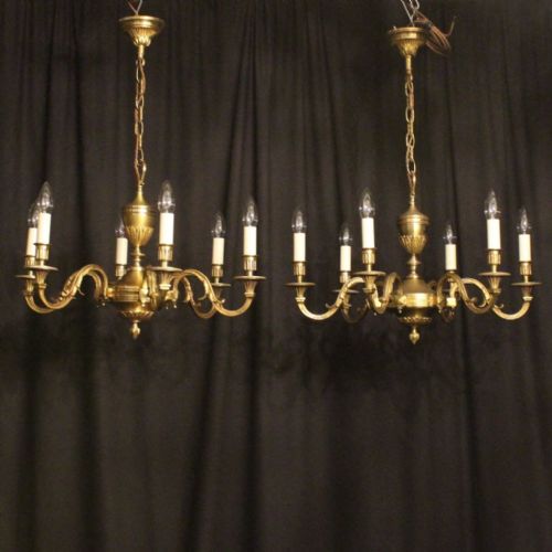 A French Pair of Gilded 6 Light Chandeliers