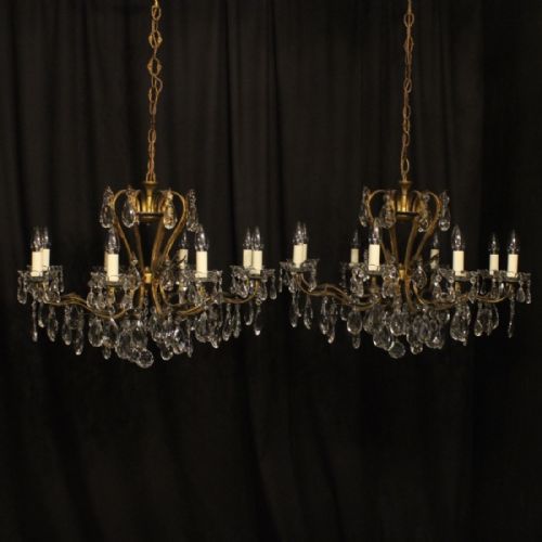 Italian Pair of 8 Light Antique Chandeliers