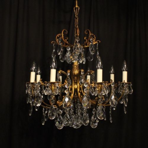 Italian Gilt & Crystal 8 Light Antique Chandelier
