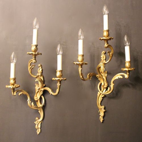 French Pair of Gilded Antique Wall Lights